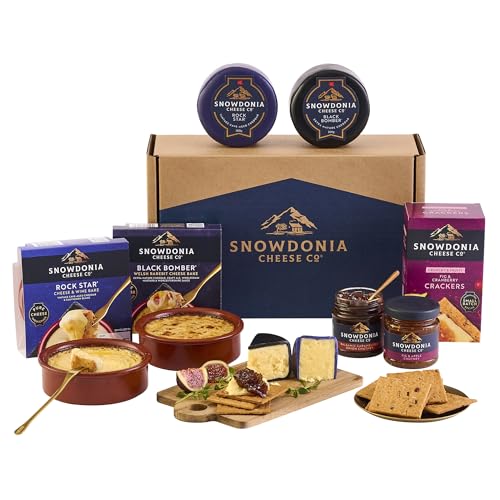 Snowdonia Cheese Company | Cheese Bakes Night In Selection | 2 Luxury Welsh Cheeses 2 Cheese Bakes 2 Chutneys and Crackers
