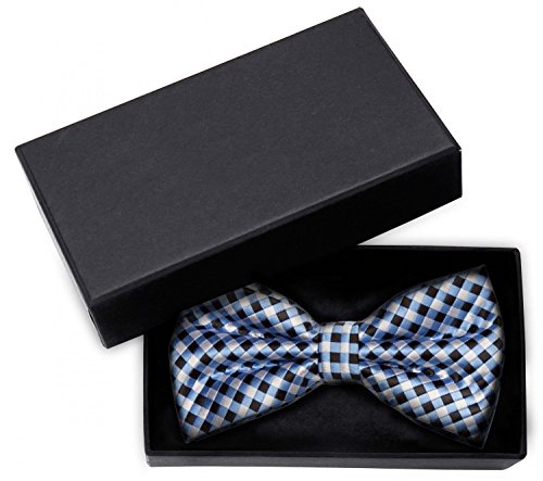 Fabio Farini - Elegante karierte Herren Fliege Querbinder für jeden Anlass wie Hochzeit, Konfirmation, Abschlussball Blau Silbergrau Schwarz Cover