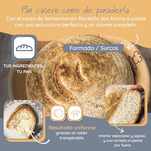 Cesta de fermentación para masas grandes de 1.8 kg con paño de lino Backefix 3