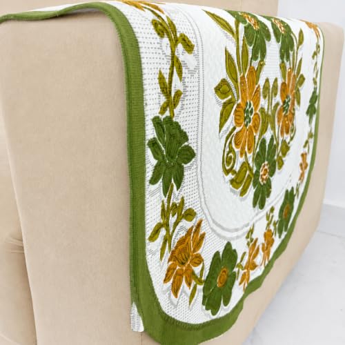 Image of Homerz Premium 'Surya Series' Sofa Cover | Stylish Sofa Protector | Net Fabric | Anti-Stain & Washable Slip Cover Exact Size Antislip (Daisy Green, 2 Pc Armrest, Armrest)
