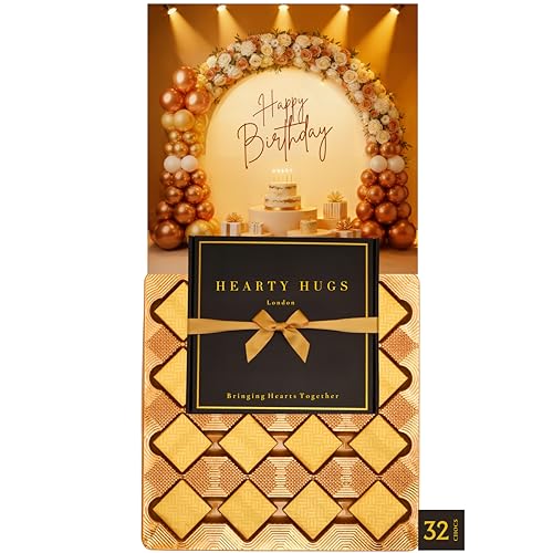 Hearty Hugs Luxury Birthday Chocolate Gift Box Hamper | 32 Premium Assorted Chocolates | Happy Birthday Gift for Her Him Kids Teens Mum Dad Wife Husband Son Daughter Grandma Grandpa Friend