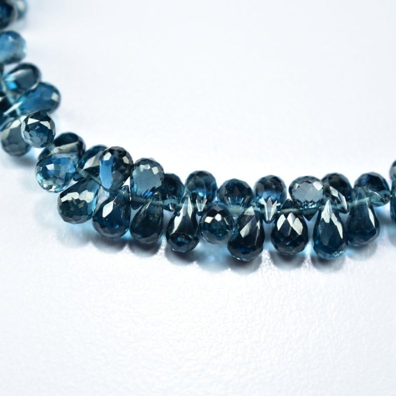 Naturalny londyński niebieski topaz łezka fasetowane koraliki 4 x 6 - 4,5 x 7 mm 20 cm długi sznurek tworzenie biżuterii koraliki z kamieni szlachetnych do naszyjnika bransoletki