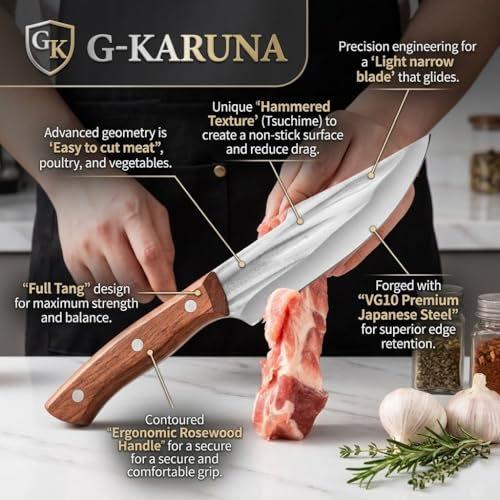 Image of Professional Chef Knife VG10 Steel, Razor Sharp Hand Forged Japanese Kitchen Knife, Full Tang High Carbon Stainless Steel, Multipurpose Meat Vegetable Knife with Leather Sheath (Pack of 1)