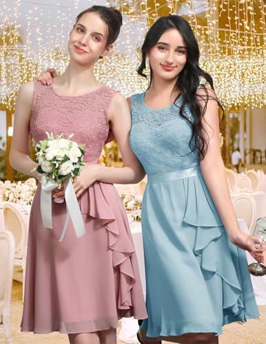BeryLove Women's Cocktail Dresses Prom Wedding Guest Short Bridesmaid Dresses Ruffle Hem Sleeveless Lace Formal Dress - Image 4