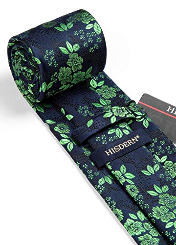 Image of HISDERN Men Floral Ties Woven Classic 3.4 inch Necktie Set Formal Tie Pocket Square for Wedding with Handkerchief Gift Box