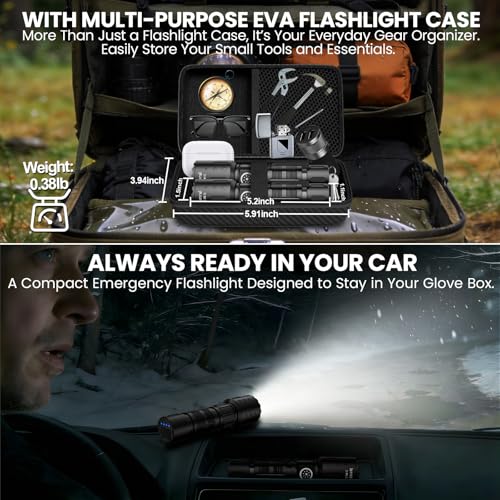 Image of Flashlights High Lumens Rechargeable, Super Bright LED Small Powerful Flashlight with Memory Function, 6Modes Pocket Waterproof Flash Light for Camping,Hiking,Stocking Stuffer for Men (1, Black)