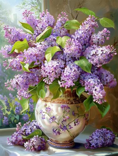 Kit point de croix avec perles fleurs de lilas AYAOYANGGO 50x60cm