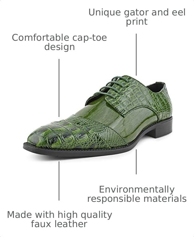 Image of Bolano Bandit Men's Alligator Print Cap-Toe Oxford Dress Shoes | Formal lace-up oxfords with alligator print, folded croc detailing and cap toe for tuxedo and dress wear