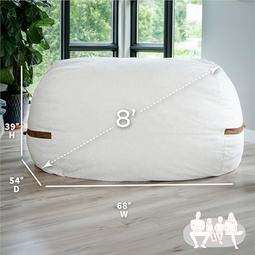 Image of Big Joe Fuf 8Ft Giant Foam Bean Bag Chair, Oversized Couch with Removable Cover for Kids, Teens, Adults, Sandstone Textured Boucle, 8 Foot