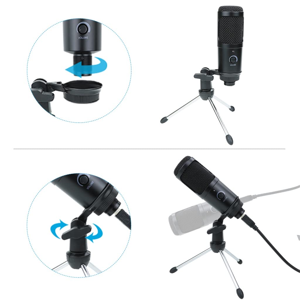 Microfono a condensatore Professionale Microfono USB, Adatto per Microfono di Registrazione da Studio di Computer, con Supporto
