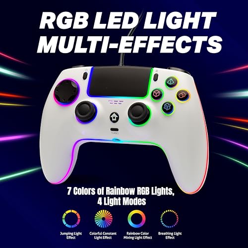 Image of Nitho NOVA RGB Wired Controller for PS5, PS4, PC, Mac, Android & Steam Deck, Gamepad with Hall Effect Triggers, Programmable Buttons, Motion Sensor, Touchpad, Compatible with PS5 Pro /Slim - White