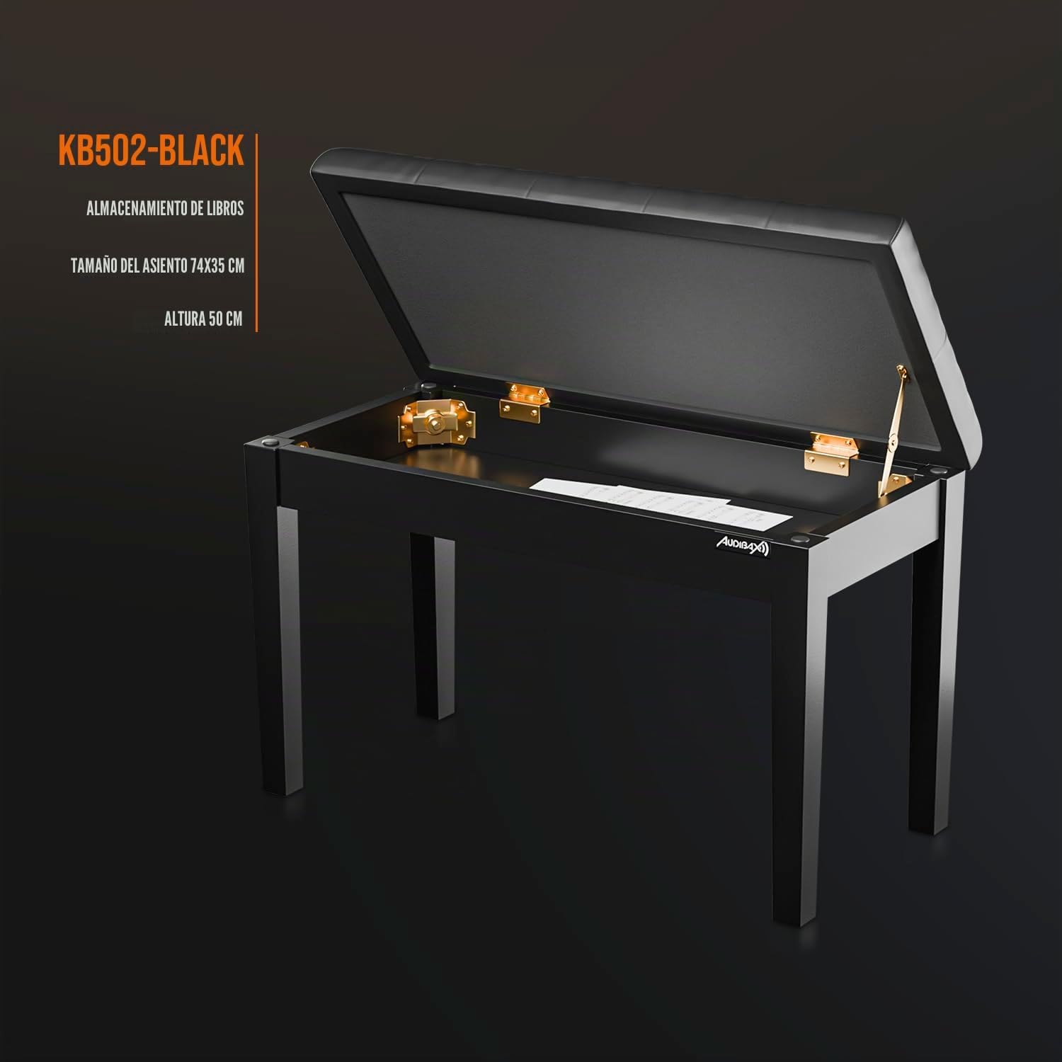 Audibax KB502 Banqueta Doble Piano/Teclado con Compartimento Negro