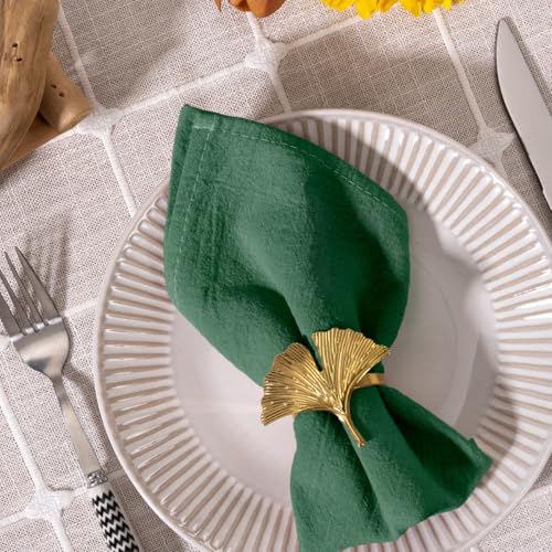 Image of MLMC 8 Pack Emerald Green Cloth Napkins Rustic Washable Cotton Linen Napkins Set of 8 17 inchx17 inch Reusable Dinner Napkins Cloth for Wedding Baby Shower Party Decor Use