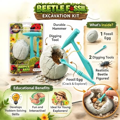 Image of Apex Beetle Fossil Dig Kit for Kids 5+ | STEM Archaeology Excavation Toy with Hammer & Chisel | Science Discovery Learning Kit | Educational Gift