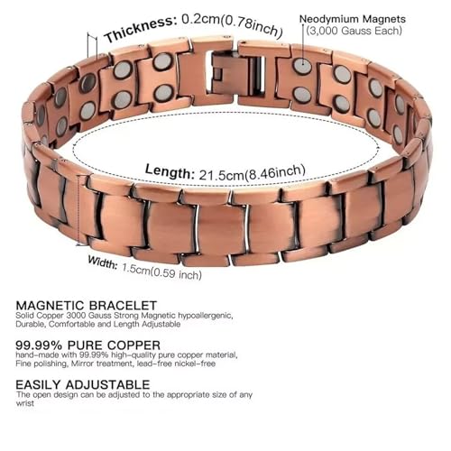 Copper Bracelet for Men Copper Magnetic Bracelet Elegant 99.99% Solid Copper Bracelets with Double-Row Strong Magnets,Magnetic Jewelry3