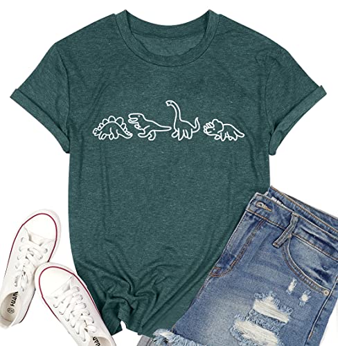 Women Cute Dinosaurs Graphic Tees Girls Short Sleeve Casual Crew Neck Tshirt Tops
