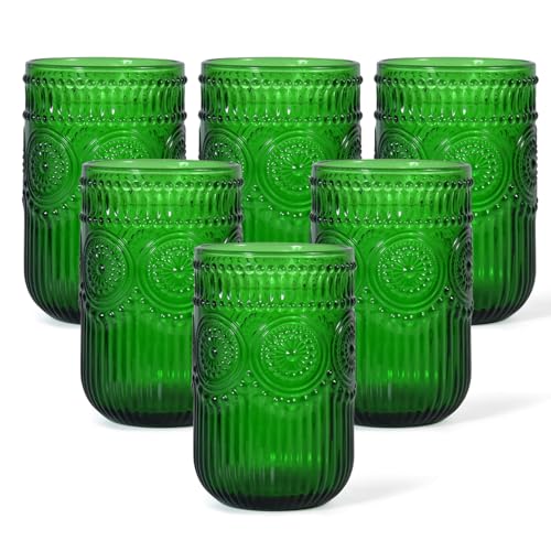 CHLJAR Christmas Green Vintage Wine Drinking Glasses Set of 6,