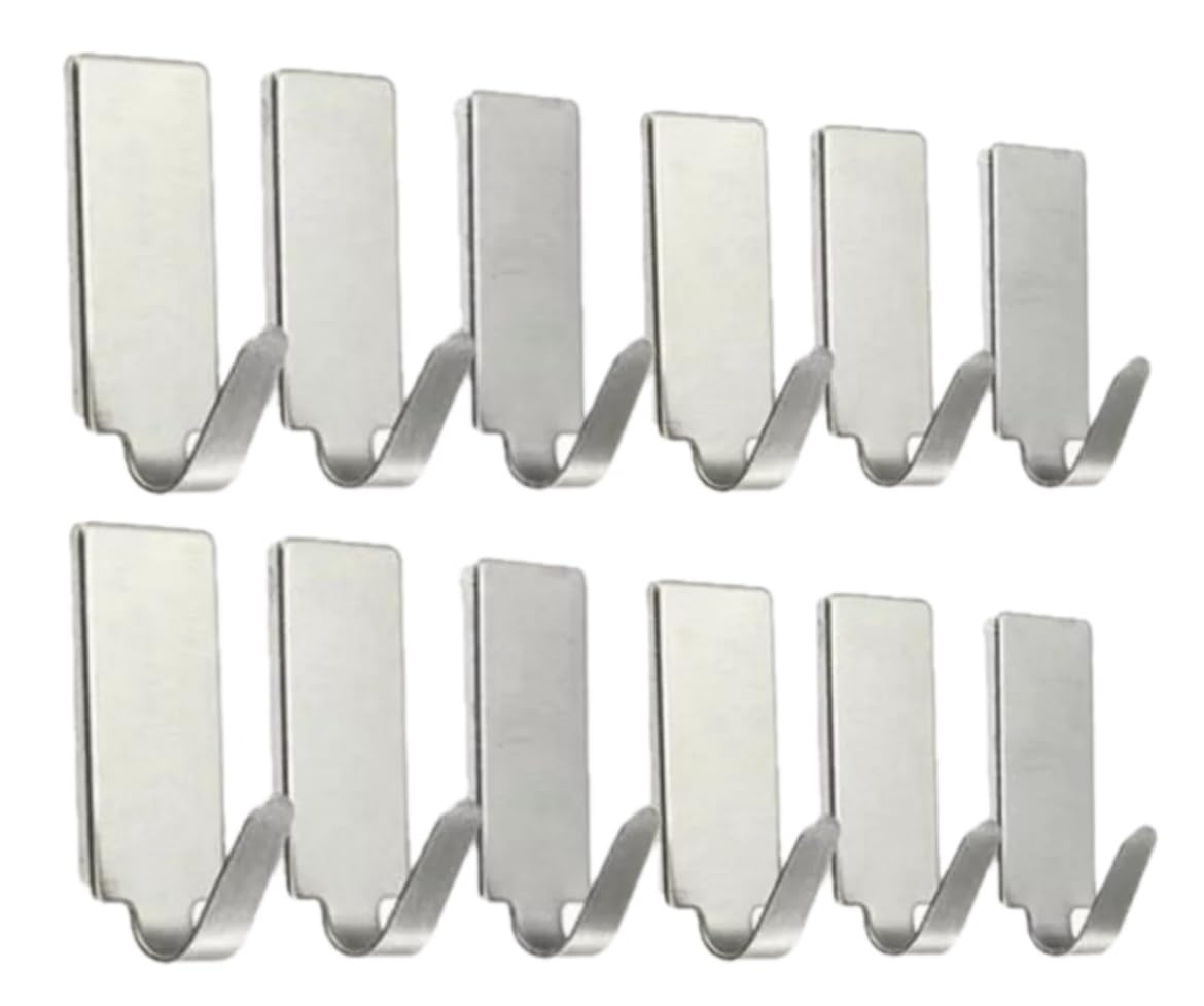 Stainless Steel Self Adhesive Hooks (12 Pack) – Heavy Duty Stick On Wall Hooks for Kitchen, Bathroom, Bedroom & Office – Waterproof Metal Hanging Hooks for Coats, Towels, Keys & Bags – No Drill