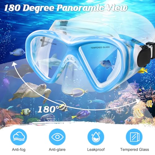 Image of Kids Swim Goggles Snorkel Diving Mask for Boys Girls Ages 5-15, Two-Color Anti-Fog Swimming Goggles with Nose Cover