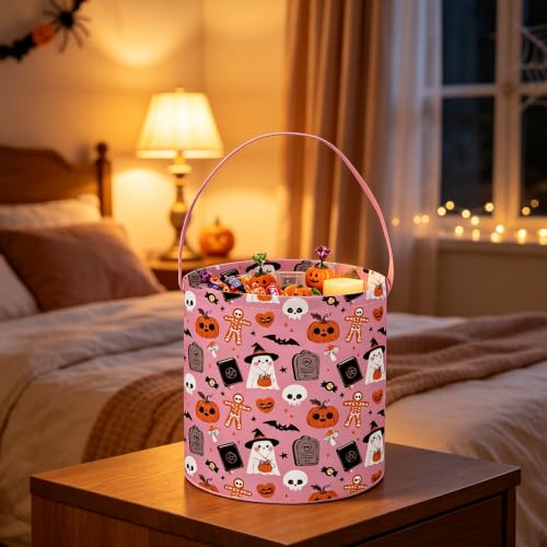 Image of ESSME Halloween Basket,Ghost Basket for Gifts Bins,Book Bins Empty.(Pink gohst)