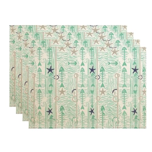 Manteles individuales con temática náutica, diseño de peces costeros y estrellas de mar para mesa de comedor, playa de verano, antideslizantes, lavables, para interiores y exteriores, cocina, fiesta