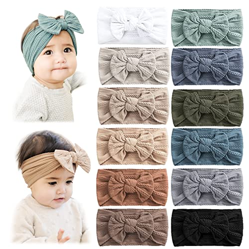 Image of Prohouse 12 Pack Baby Nylon Headbands Hairbands Hair Bow Elastics Handmade Hair Accessories for Baby Girls Newborn Infant Toddlers Kids, Sky Blue, 12.0 Count, 1