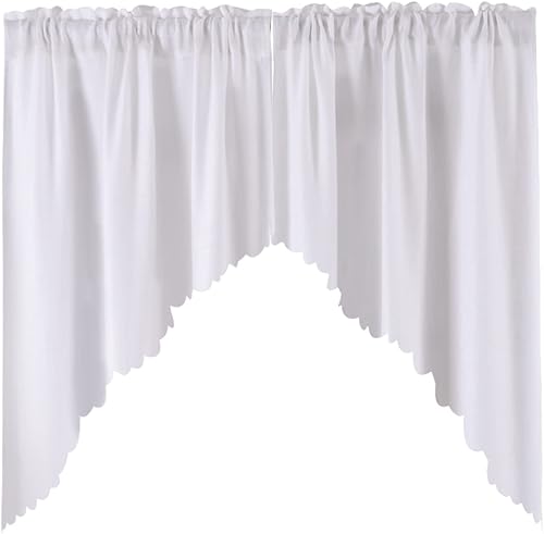 VORTTA Cortinas blancas con aspecto de arpillera suave, media ventana, cortinas rústicas naturales para cocina, cenefa y festones de 36 pulgadas de