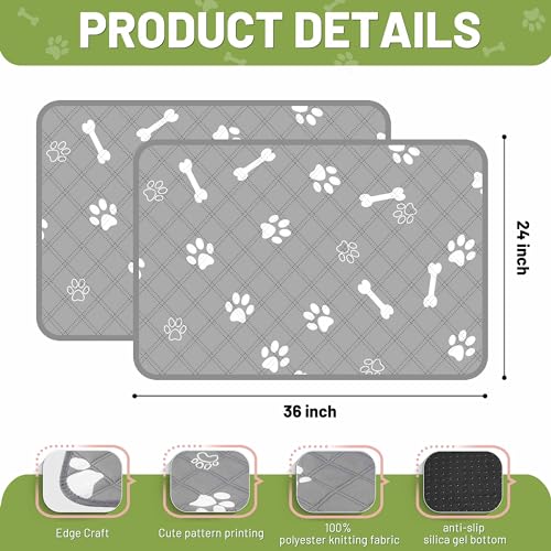 Image of PatiencET Washable Pee Pads for Dogs, 24'' x 36 inch Reusable Puppy Pads with Super Absorbent, 2 Pack Puppy Potty Pads with Waterproof Bottom for Pet Training, Housebreaking and Incontinence