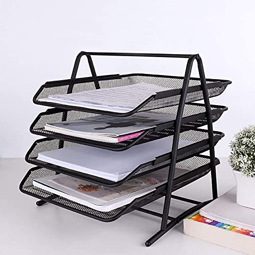 B.r.enterprise Metal Mesh 4 Tier Document Tray, File Tray, File Rack for A4 Documents/Files/Papers/Letters/folders Holder Desk Organizer (Black) 4 Layer