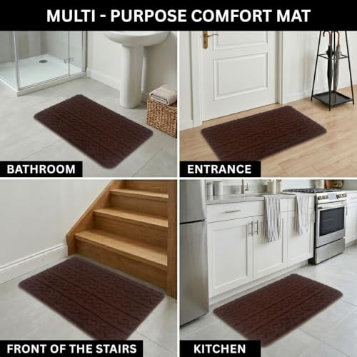 Image of LUXE HOME INTERNATIONAL Microfiber Bath Mat for Bathroom Anti Slip Water Soak Plush Soft Chain Stripe Door Mat for Home Bedroom Washable Floor Rug (40x58cm Chocolate) Pack of 1
