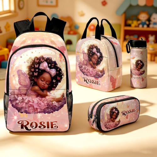Image of Custom Girls Backpacks Personalized Backpack for Kids Back to School Set | Kid Customized Toddler Girl Backpack with Lunch Bag Book Bag Kindergarten Prek Preschool Gifts Shiny Little Girl