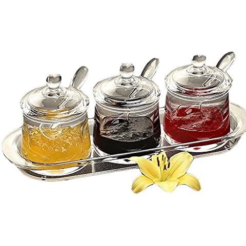 FOLOBE Premium Quality Clear Acrylic Condiment Set Spice Box with Spoon Seasoning Salt Pepper Spice cans Kitchen Accessories Jam Bottles Cover