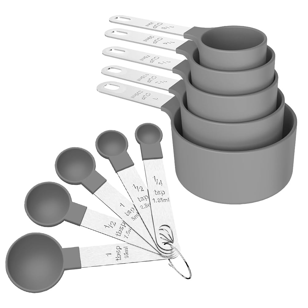 Measuring Cups and Spoons Set of 10 Pcs, Stackable Cup Measurements for Precise Cooking and Baking