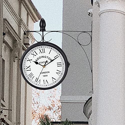 NEWIMAGE Outdoor Uhr Metall Bahnhofsuhr