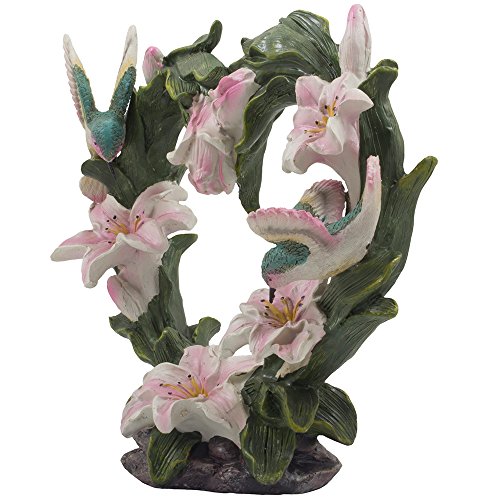 Beautiful Hummingbirds on Heart of Lilies Statue in Decorative Springtime Flower Figurines Home Decor As Floral Gifts for Mom on Mother's Day or Romantic Valentine's Day Gift