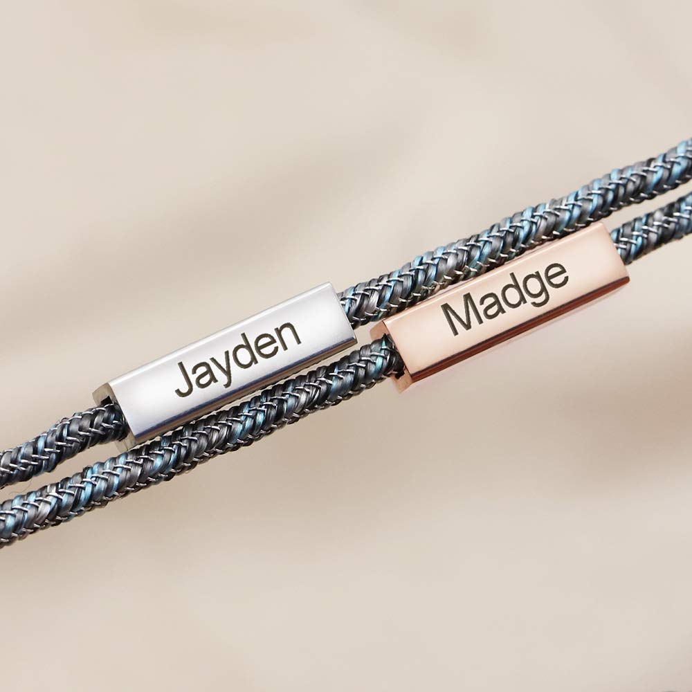Pulsera Personalizada 1 par Pulsera de Nombre Personalizada La Promesa del imán de Amor Eterno se atrae Entre sí, Parejas de Acero estañado, Pulsera grabada (Color : 1 Pair)