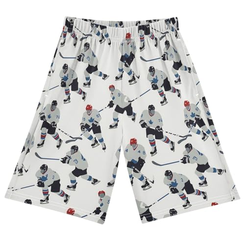 ALAZA Ice Hockey Player on White Pajama Shorts Elastic Waist Casual Sleep Shorts with Pockets Size 6-14