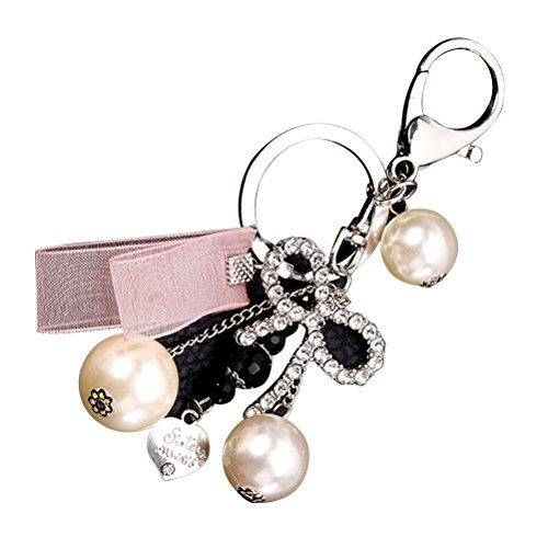 Preisvergleich Produktbild LUOEM Bowknot Schlüsselanhänger Band Perle Keychain Auto Schlüsselanhänger Taschen Anhänger Schlüsselanhänger (Rosa)