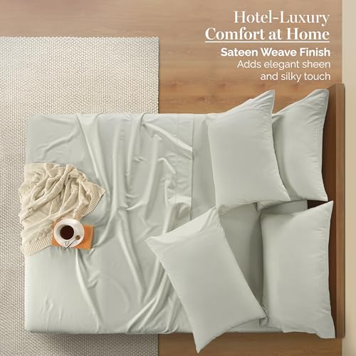 Casa Platino 100% Egyptian Cotton Sheets Full Size Set - 6 Pcs (1 Flat, 1 Fitted, 4 Pillowcases)- Ultra Smooth Sateen Weave Bed Sheets Set with 15" Deep Pockets - Silver