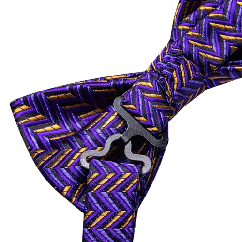 Image of Dubulle Mens Paisley Striped Bowtie Set Pre-tied Bowtie for Men and Pocket Square Set Wedding Business