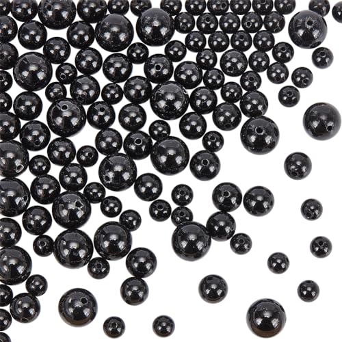 OLYCRAFT 120pcs Natural Tourmaline Round Beads 4mm 6mm 8mm Natural Black Stone Beads Undyed Loose Round Beads Smooth Natural Gemstone Beads for Bracelet Necklace Jewelry Making