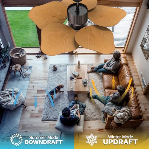 DWVO 46 Inch Ceiling Fan with Lights and Remote, Tropical Palm Leaf Blades Ceiling Fan for Living Room Dining Room Bedroom, Reversible Quiet Motor, 6 Speeds, Dimmable