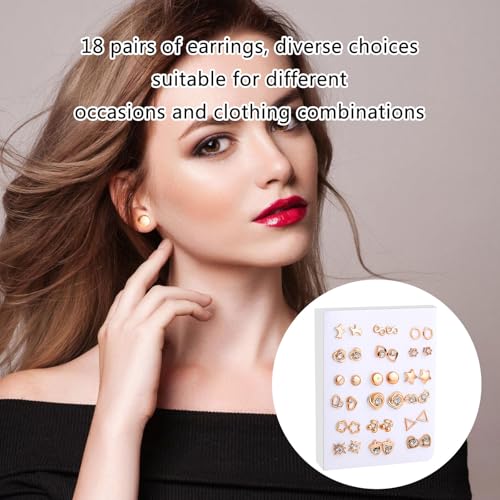 18Pairs Set Gold Silver Studs Earrings Elegant Mixed Styles Heart and Flower Earrings Accessory for Fashion Lovers2