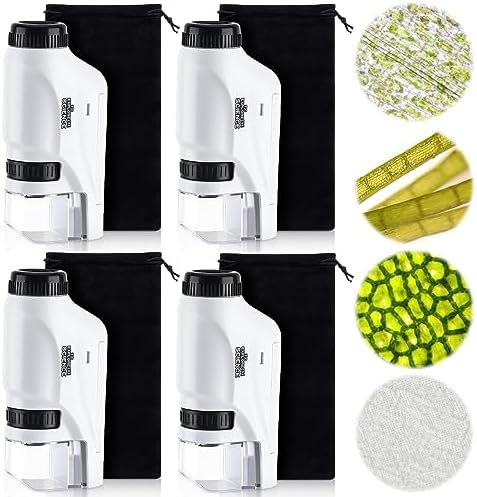 Kanayu Set of 4 Pocket Microscope 60x-120x Power LED Lighted Pocket Microscope Portable Microscope Handheld Microscope with Black Velvet Bag for Kids Learning Education Toddler Child Craft Supplies