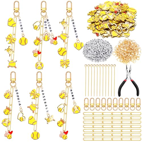 CraftyDream 558 Pcs Softball Charms for Keychains Making Kit Softball Charms DIY Key Chain Kit Accessories Adjustable Letter Bead Alphabet Jewelry Backpack Accessories Party Favor for Coworkers Player
