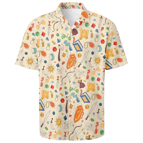Dungeon Game Button Up Shirt Casual Gaming Hawaiian Shirt for Men Women Short Sleeve - Light Beige