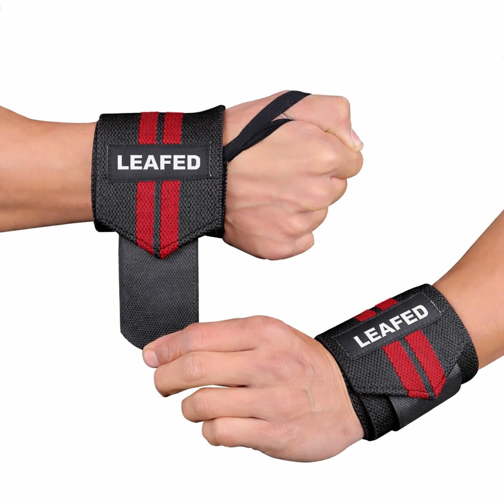 Wrist Support for Gym Workout Adjustable Wrist Wraps with Compression, Weightlifting Straps for Men & Women, Hand Support Band for Fitness, Training & Injury Protection - 1 Pair (Black-Red)-image-34