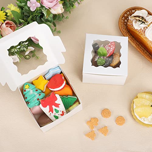 Moretoes MORETOES20190516001 50Pcs 4X4X2.5 Inches White Cookie Boxes With Window, Bakery Boxes thumb #4
