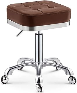 Rolling Salon Stool Swivel Adjustable Lift Drafting Stool Massage Spa Stool with PU Leather Cushioned Stool Chair for Bedroom Shop Counter Salon Vanity