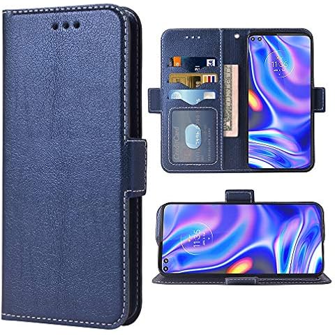 Compatible with Moto One 5G Moto G 5G Plus Flip Wallet Cover Wrist Strap Lanyard Flip Cover Card Holder Body Protection Kickstand Phone Case for Motorola Moto One 5G MotoG 5G Plus Dark Blue Cover